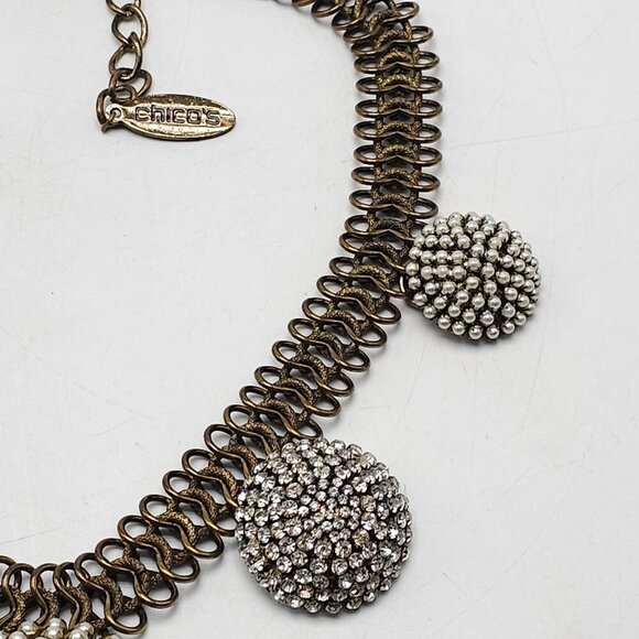 Chico's Runway Haute Couture Domed Rhinestones Faux Pearls Gold-Tone Necklace - Picture 7 of 8